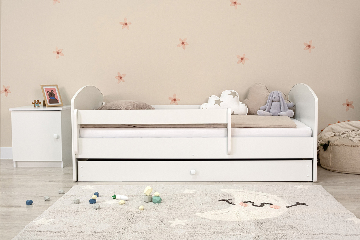 Detská posteľ Ourbaby so zábranou - biela - posteľ + úložný priestor 160x80 cm