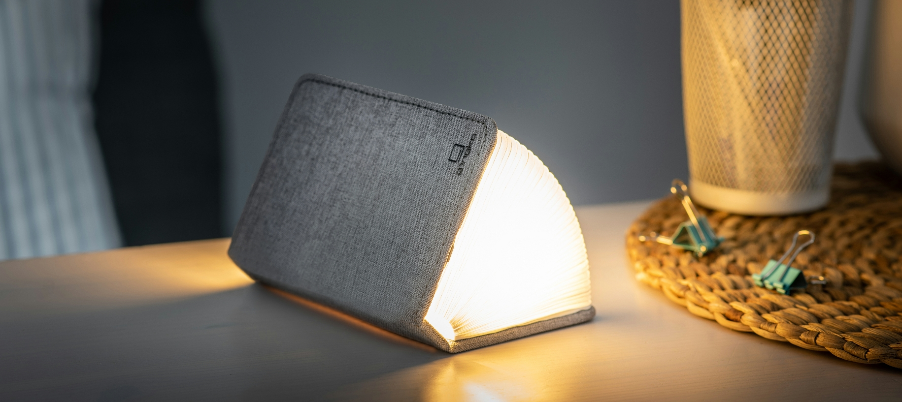 Összecsukható lámpa "Smart Book" mini, szürke textil - Gingko