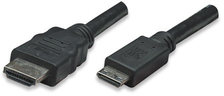 MANHATTAN kabel High Speed HDMI 3D, Mini HDMI Male to Male, stíněný, černý, 1, 8m