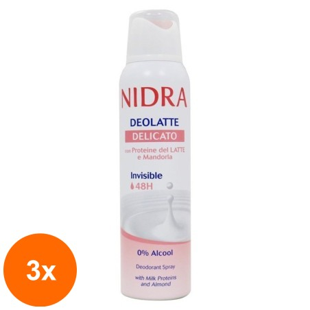 Set 3 x Deodorant Spray Nidra Deolatte Delicato cu Proteine din Lapte si Migdale, 150 ml...