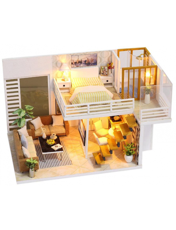 Drevený domček pre bábiky skladačka + miniatúrny nábytok
