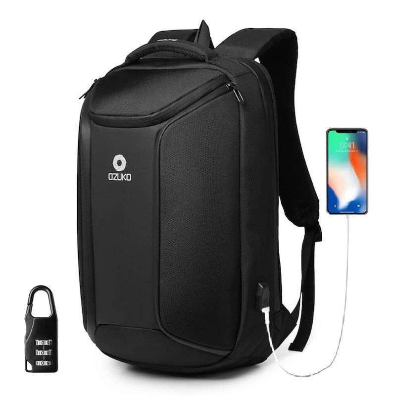 Ozuko Outdoor cestovní školní batoh s USB + zámek Carnot Černý 17L