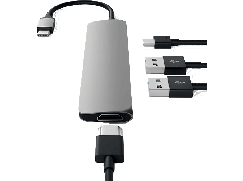 Satechi Aluminium SLIM Typ-C MultiPort Adapter (HDMI 4K, PassThroughCharging, 2 x USB 3.0) - Space Grey