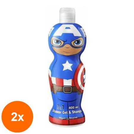 Set 2 x Gel de Dus si Sampon pentru Copii Captain America, Figurina 1D, 400 ml...