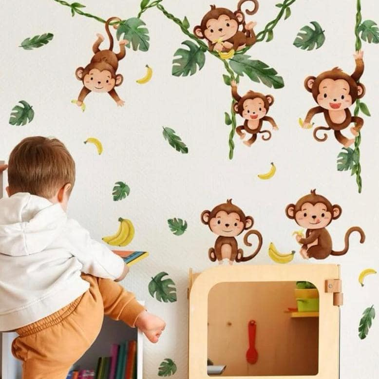 Sticker autocolant cu maimute pe liane
