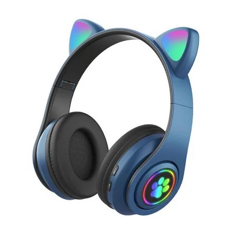 Wireless LED Headphones - Cat Ears - Blue