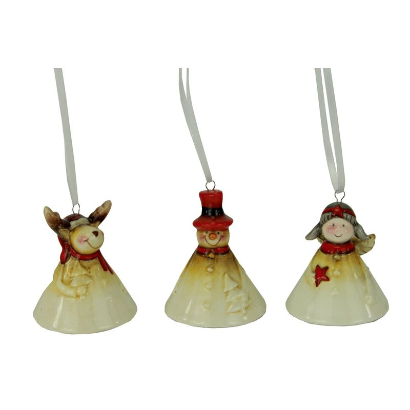 Vianočná keramická ozdoba zvonček, 3 druhy (Ozdoba na vianočný stromček)