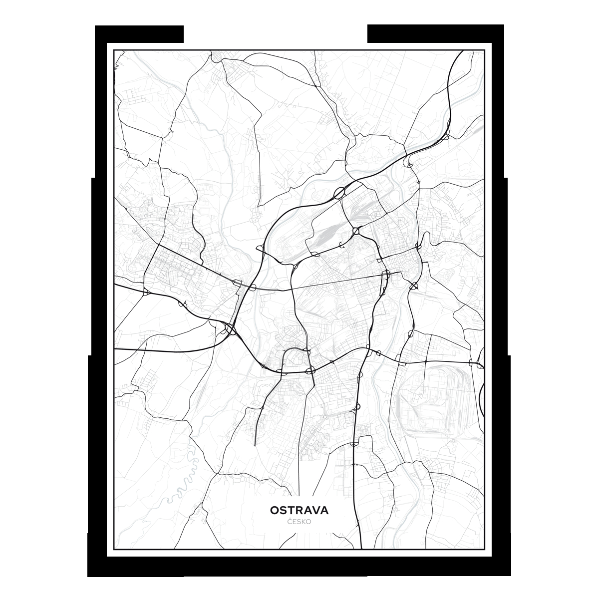 Ostrava – silnice - města – klasik / město – bílá / plátno natažené na rámu / 45×60 cm