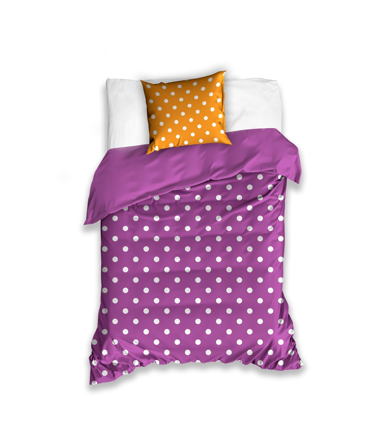 Detská posteľná návliečka vo fialovej farbe a bielymi bodkami