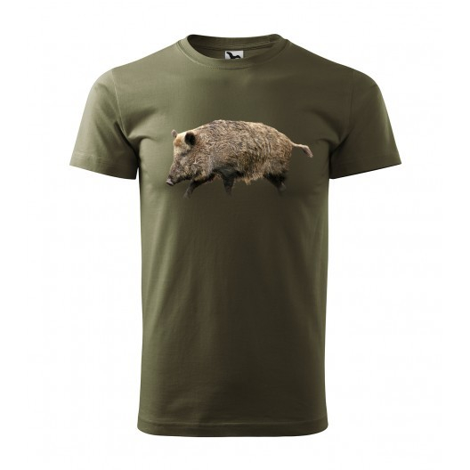 Originálne pánske bavlnené tričko pre poľovníkov s potlačou diviaka Military S