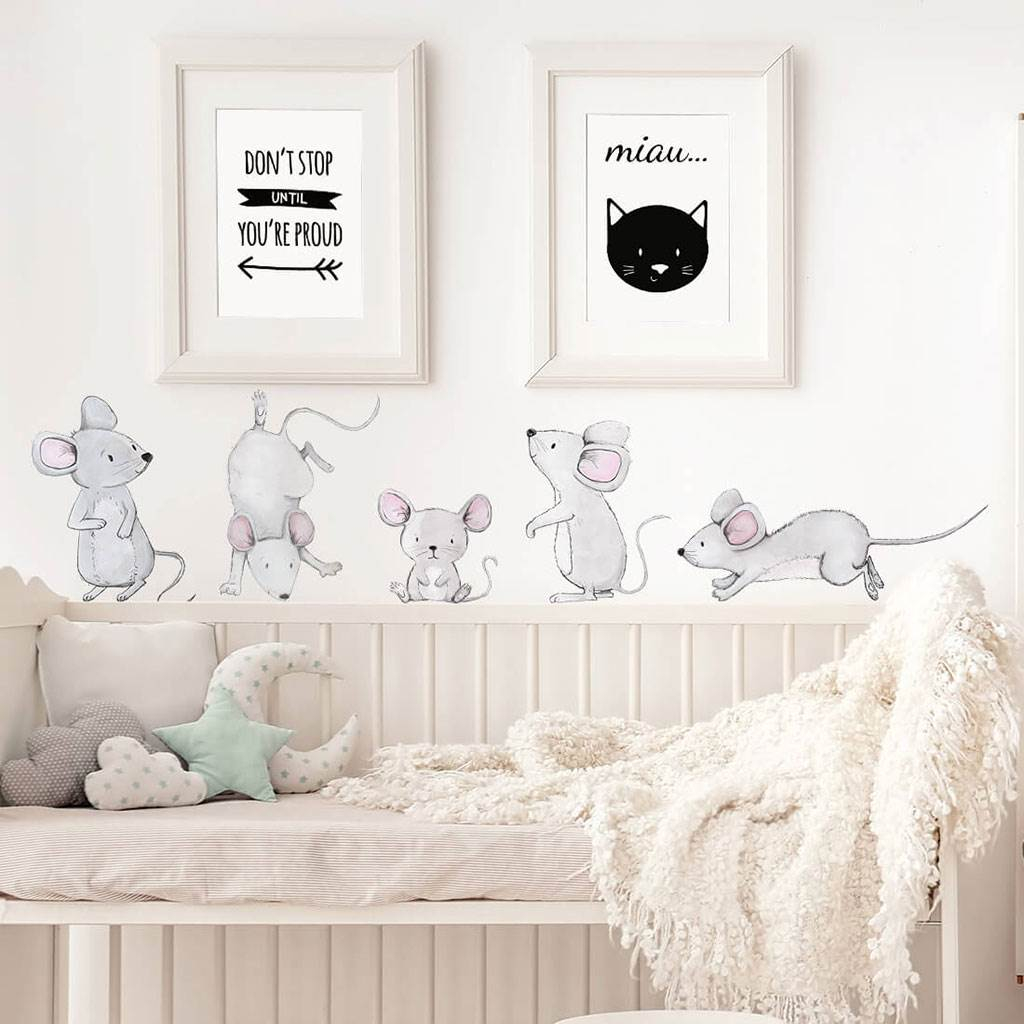 BAYO Samolepka na stenu Myšia rodina Farba: Sivá
