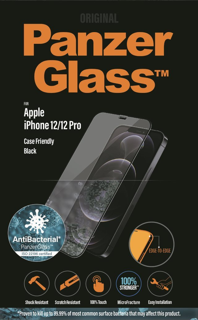 Üvegfólia PanzerGlass Edge-to-Edge Antibacterial Apple iPhone 12/ iPhone 12 Pro üvegfólia - fekete