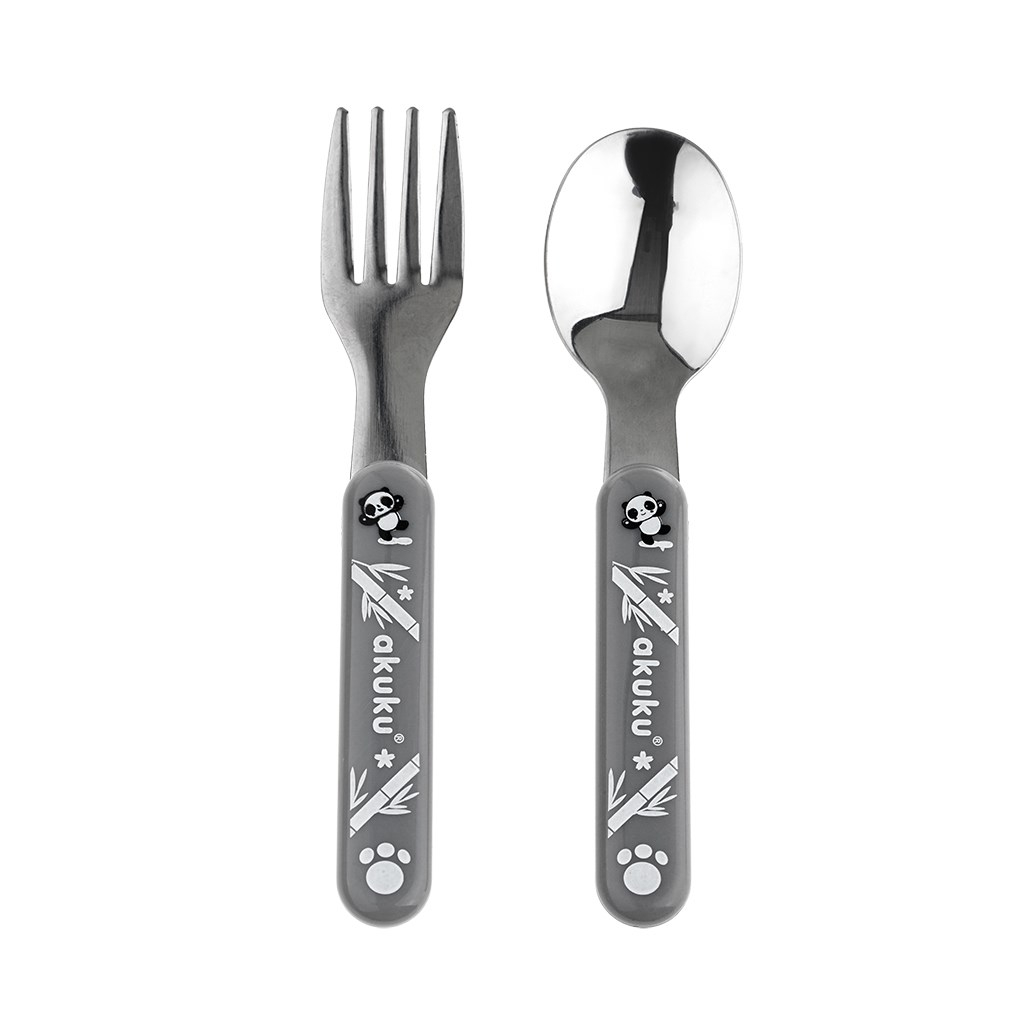 Children's stainless steel spoon and fork Akuku gray Color: Gray