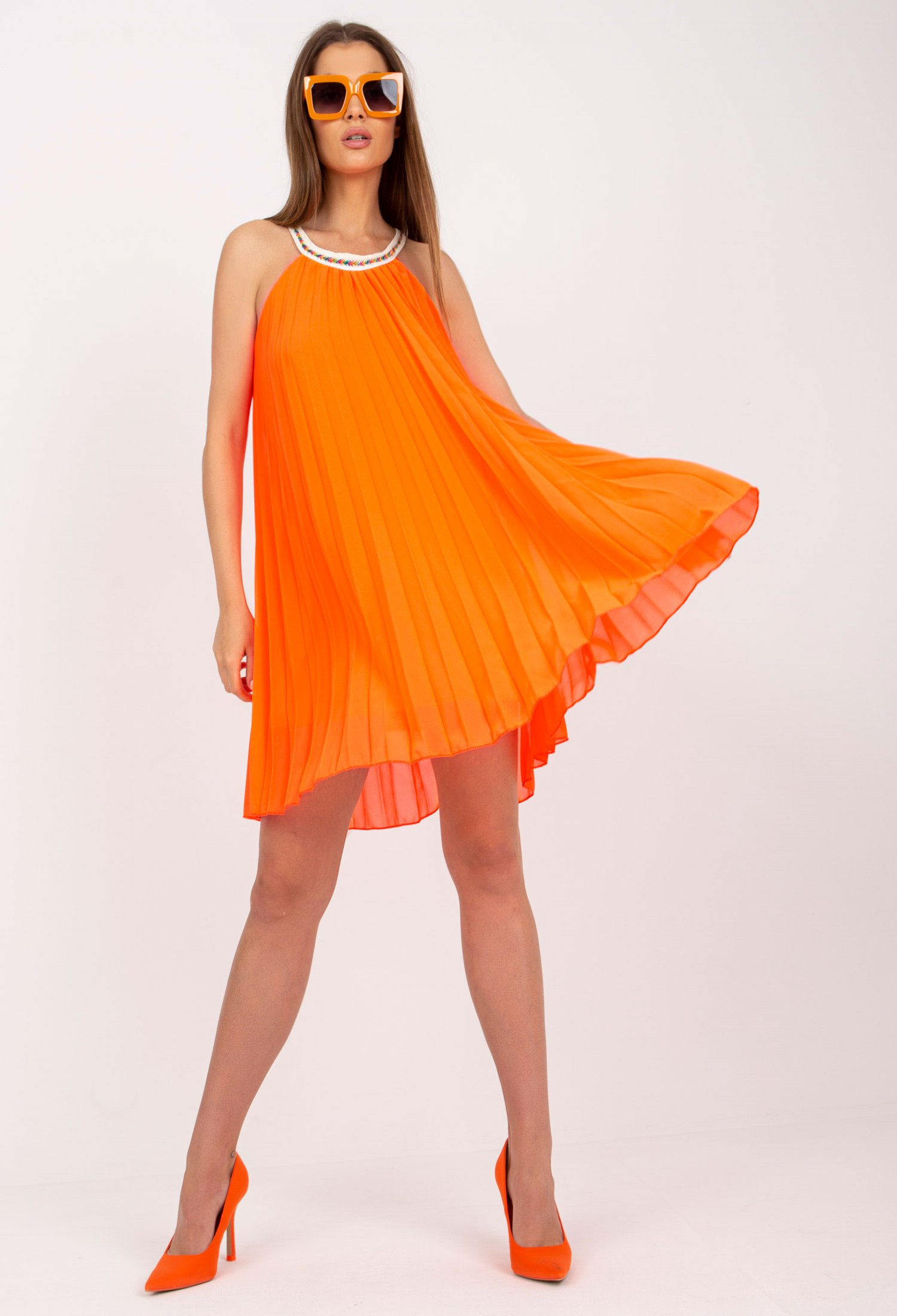 ITALY MODA_SK Oranžové dámské šaty Velikost: UNI, Barva: oranžová