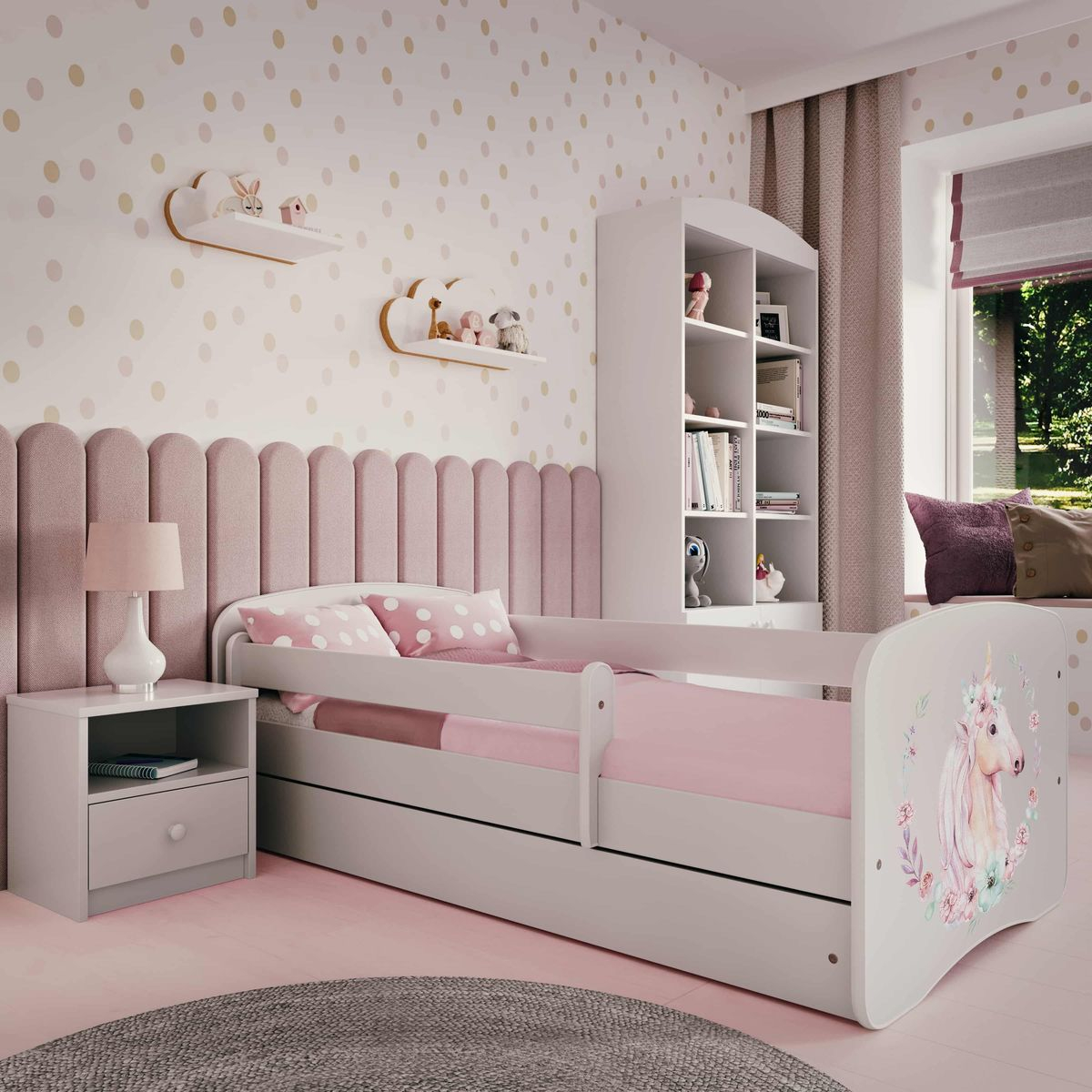 Dětská postel se zábranou - Jednorožec - postel + úložný prostor 160x80 cm