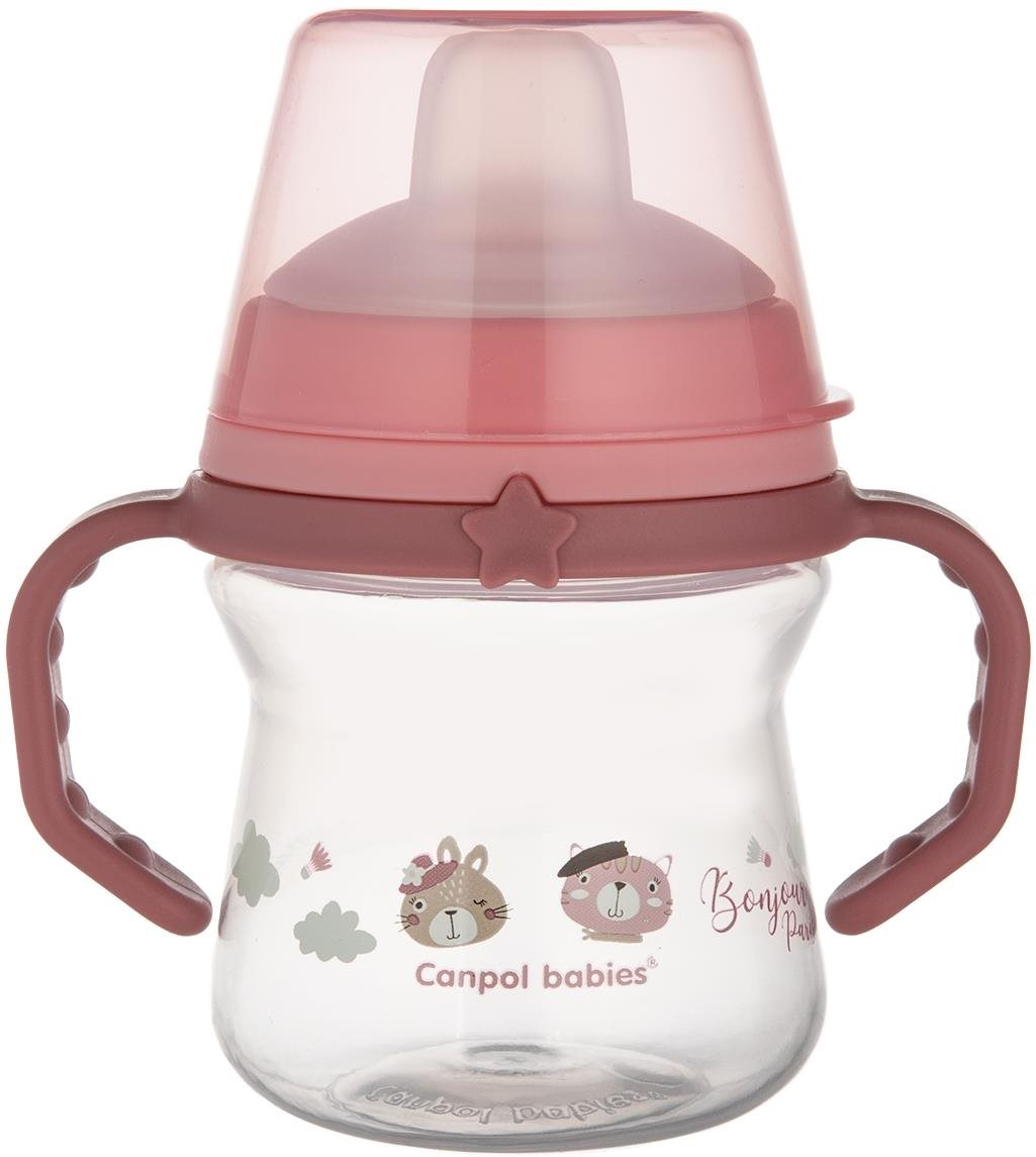Tanulópohár Canpol babies FirstCup Bonjour Paris Pohár szilikon itatóval 150 ml, rózsaszín