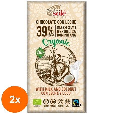 Set 2 x Ciocolata cu Lapte si Cocos BIO si Fairtrade, 100 g, Chocolates Sole...