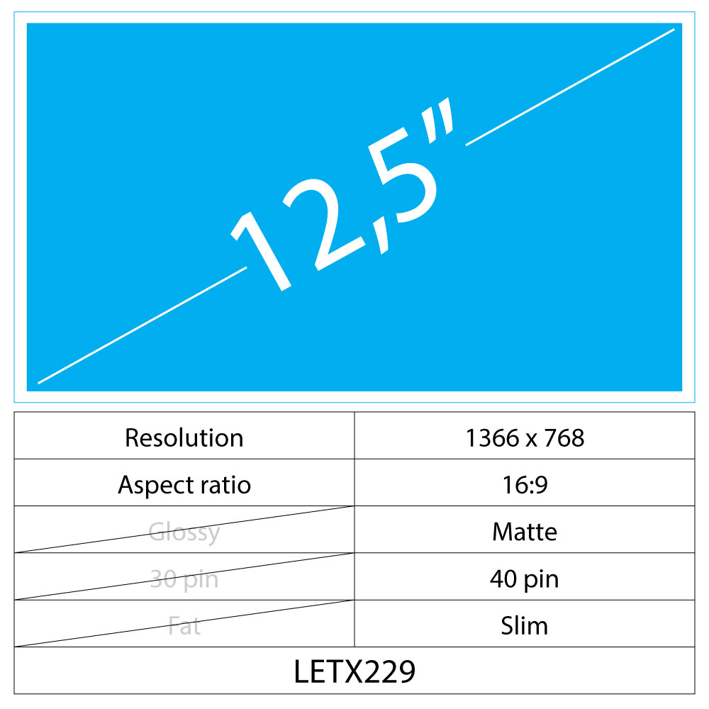 12.5 LCD Slim Matte 40 pin HD