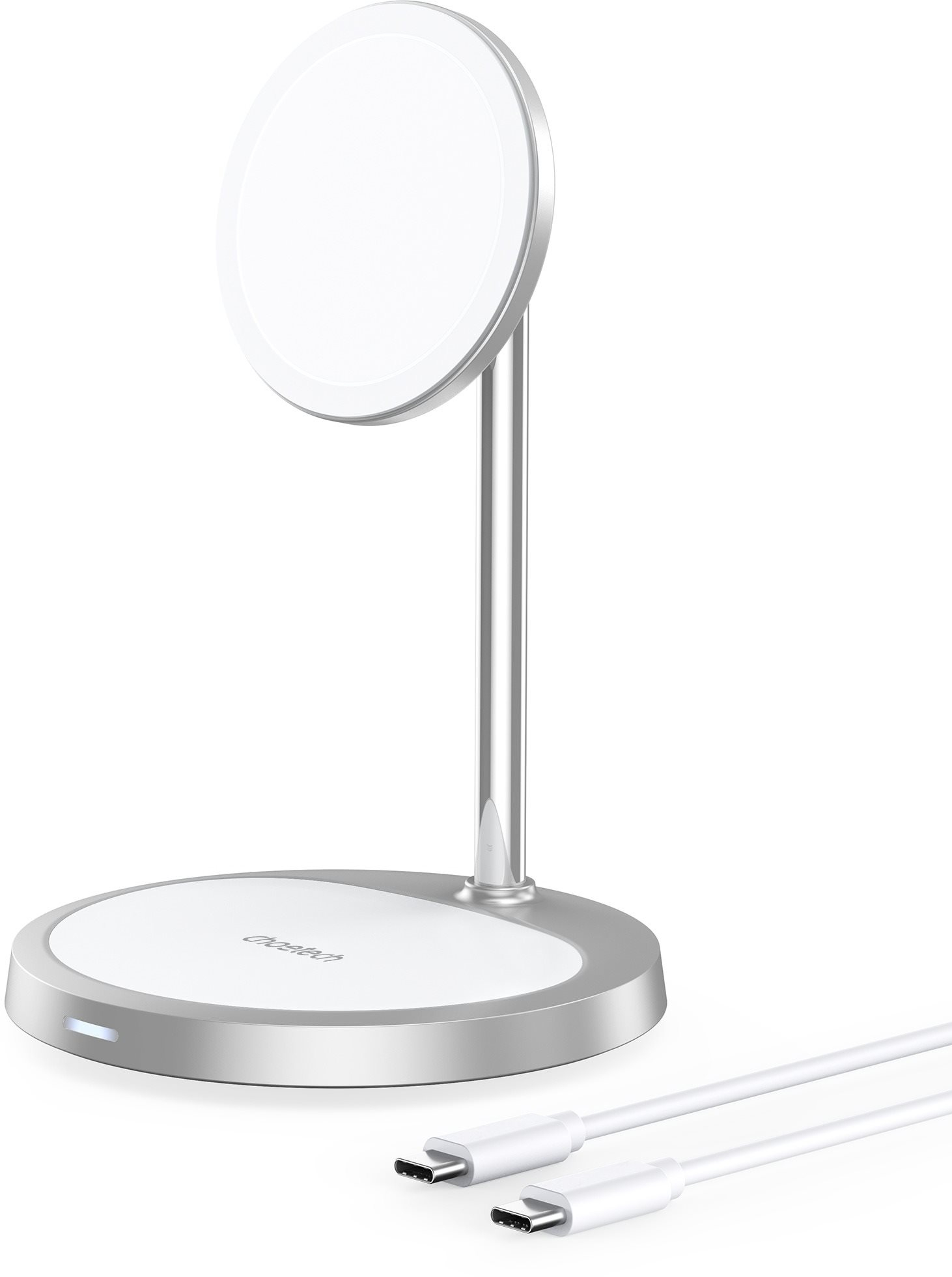Töltőállvány ChoeTech MFM 2in1 Holder Magnetic Wireless Charger For iPhone 12/13/14 Series silver