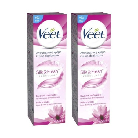 Set 2 x Crema Depilatoare Veet Silk & Fresh, pentru Piele Normala, 100 ml...
