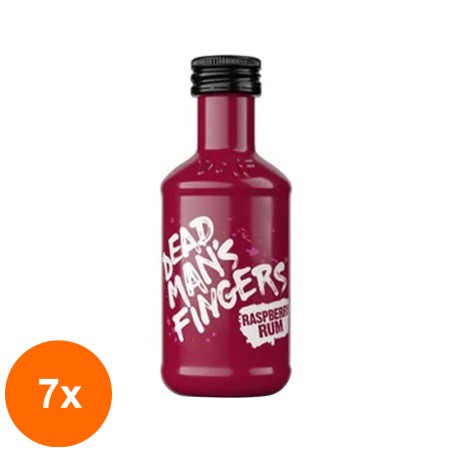 Set 7 x Rom Dead Man's Fingers cu Zmeura, Raspberry Rum 37.5% Alcool, Miniatura, 0.05 l...