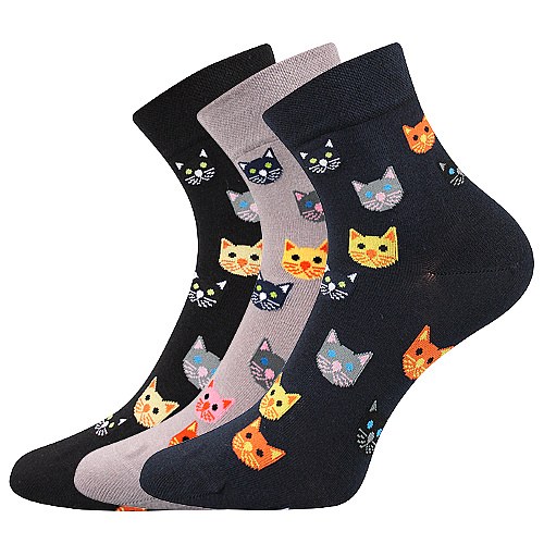 Dámské ponožky Lonka - Felixa kočky, černá, šedá, tmavě modrá Barva: Mix barev, Velikost: 35-38