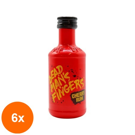 Set 6 x Rom Dead Man's Fingers cu Cirese, Cherry Rum 37.5% Alcool, Miniatura, 0.05 l...