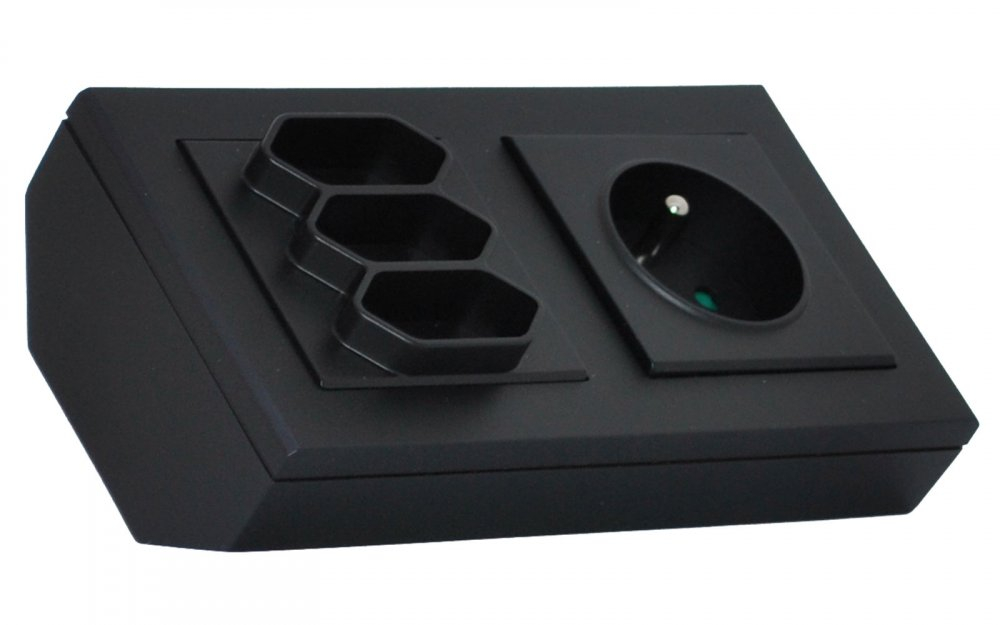 OSP Rohová zásuvka, 1x 250V/16A + 3x 250V EURO (plochá), barva černá, bez kabelu