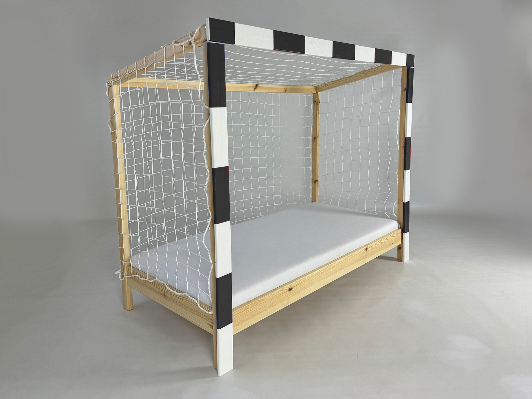 MJ Detská posteľ futbalová brána 90x200 - biela/čierna