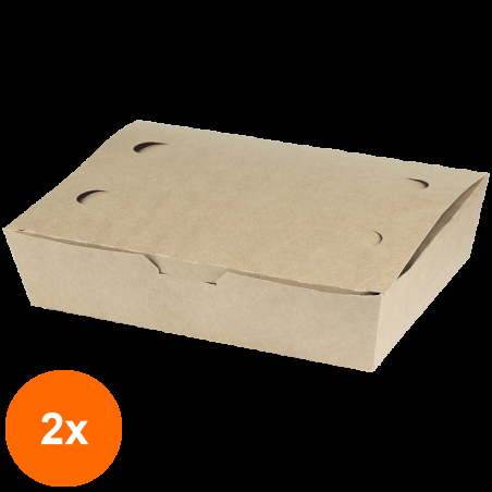Set 2 x 100 Cutii Biodegradabile de Carton, Kraft, 20x10x5 cm, 1000 ml...