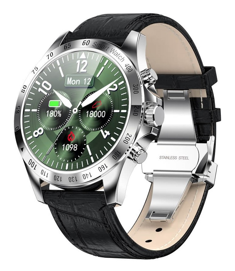 Pánske Smart Hodinky Watchking W11 Pro Strieborné Koža | Fitness Inteligentné Smart Watch Elegantné | Meranie Tlaku a Tepu | Vodotesné s Oxymetrom