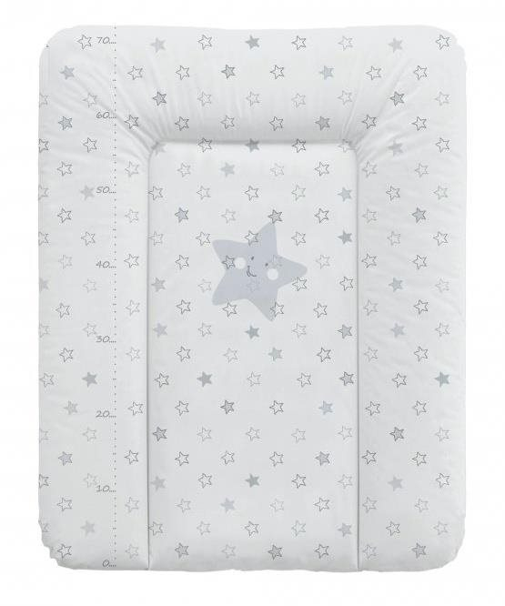Pelenkázó alátét CEBA BABY puhe pelenkázó alátét komódra 50 × 70 cm, szürke csillagok