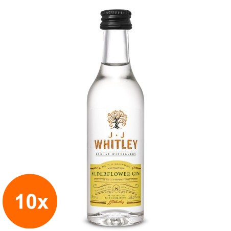 Set 10 x Gin Jj Whitley, Flori de Soc, Elderflower Gin, 38.6% Alcool, Miniatura, 0.05 l...