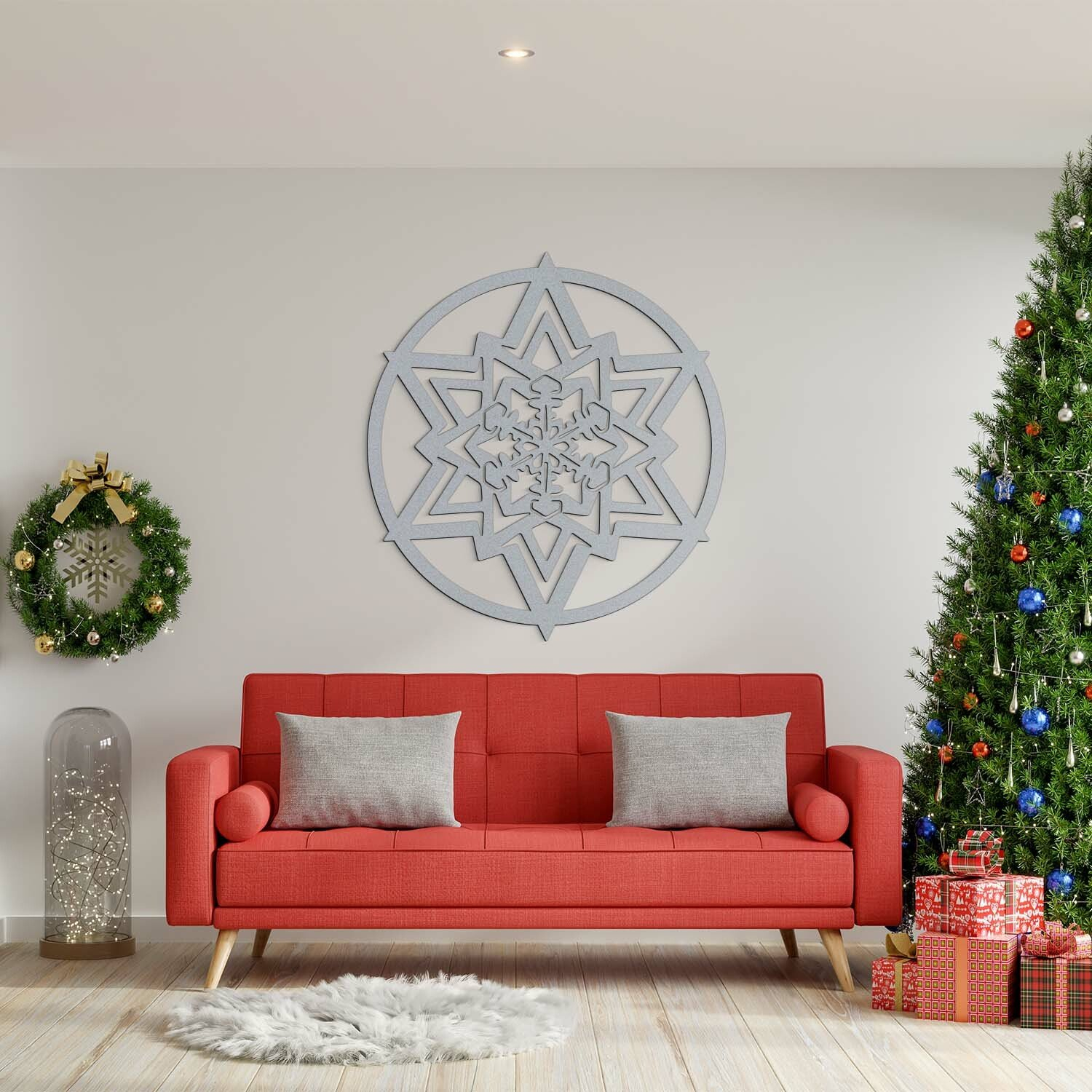 Christmas mandala wall decoration - Snowflake, Silver | DUBLEZ