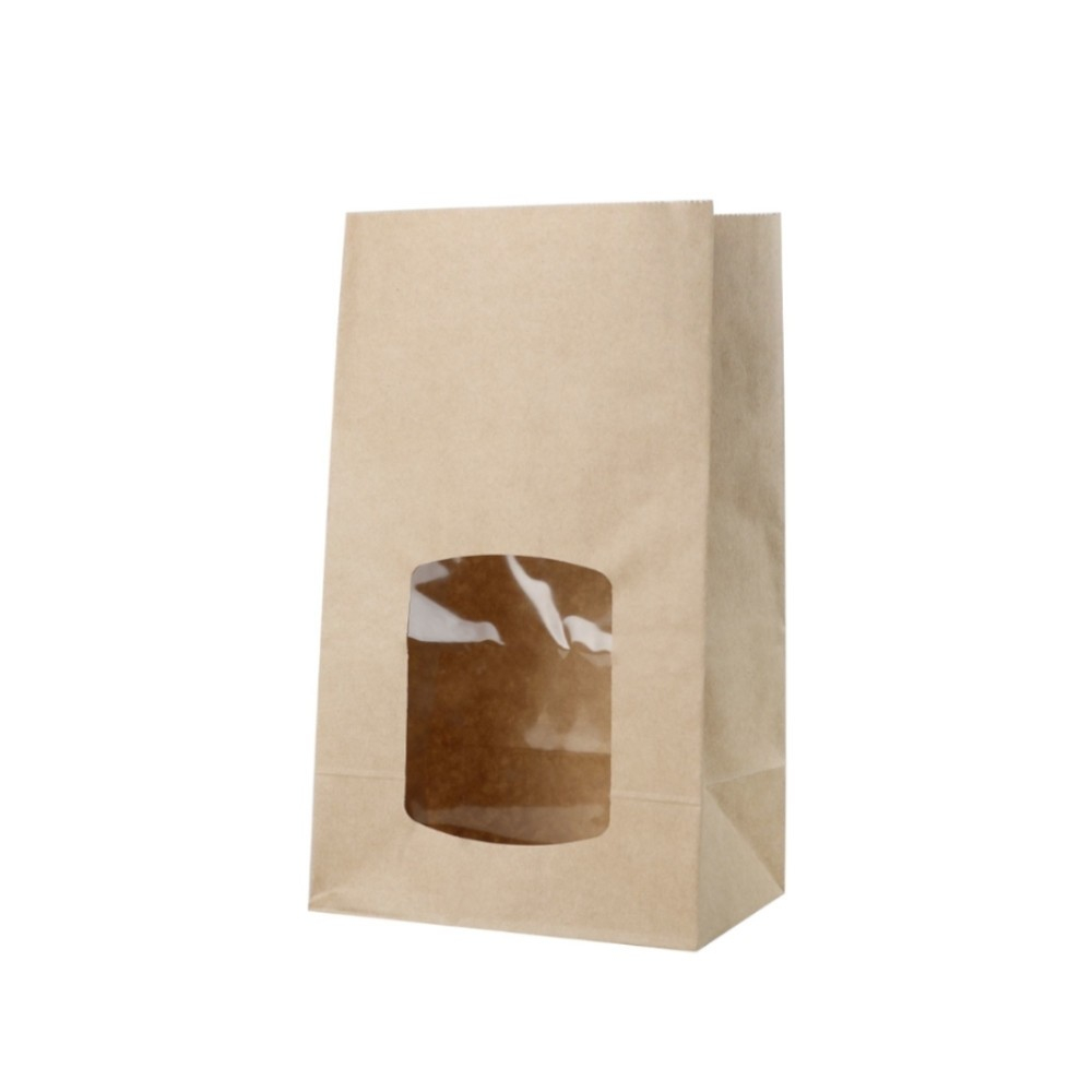 Paper bag with window L, 15x10x25 cm, brown kraft paper, 500 pcs