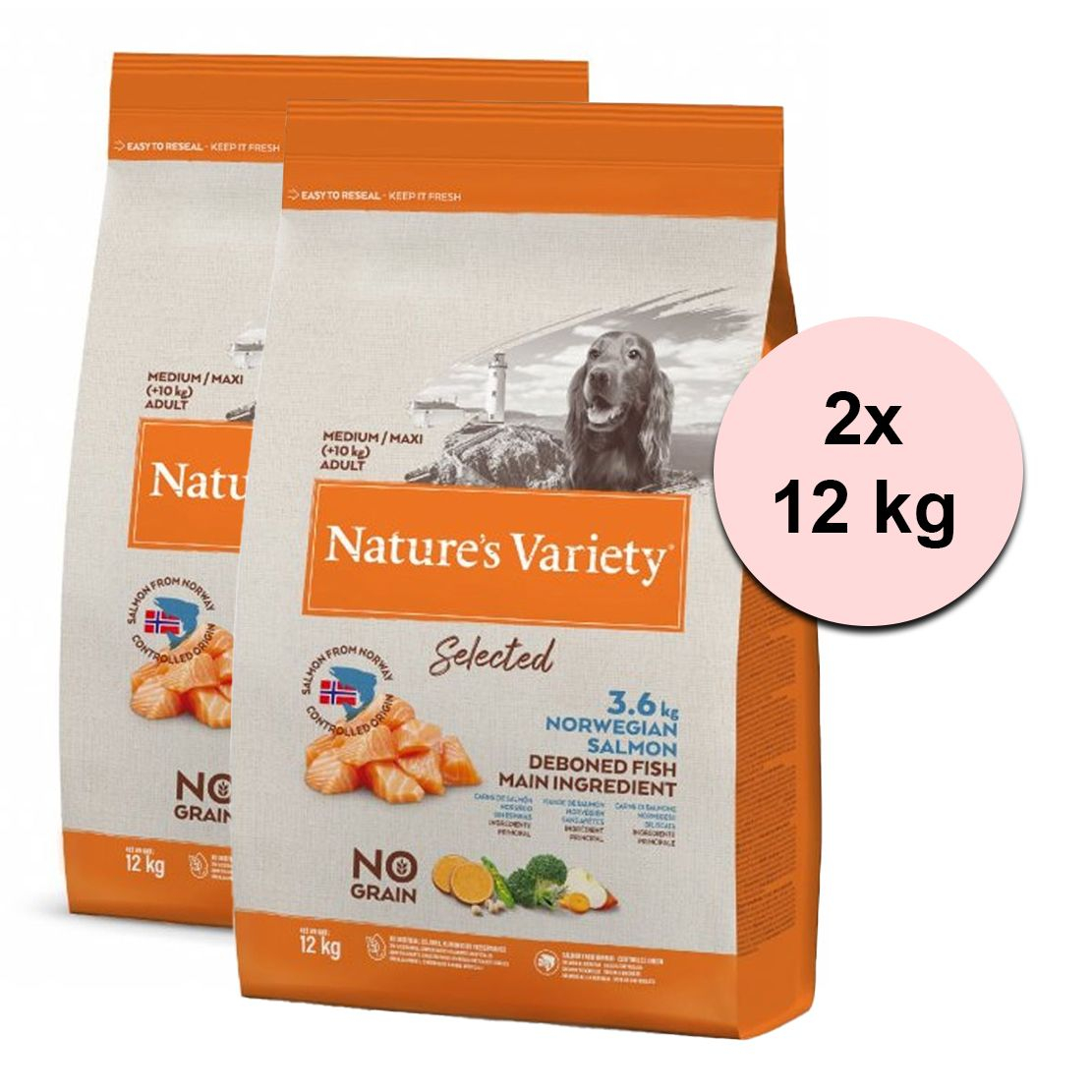 Nature's Variety Dog Selected Medium No Grain Salmon 2 x 12 kg