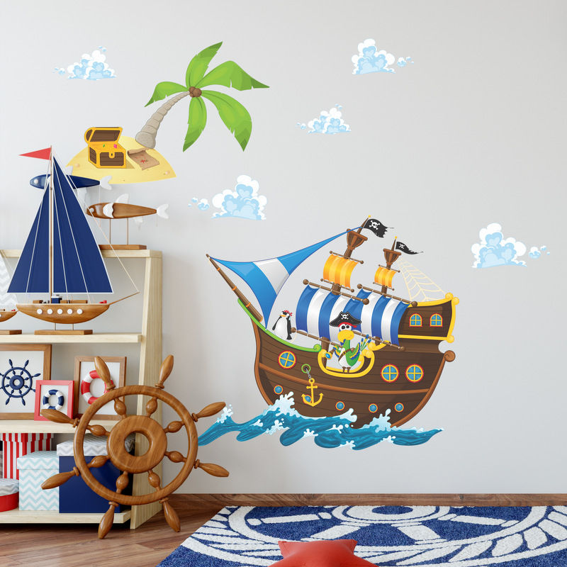 Navio Pirata - Autocolante de madeira para crianças
