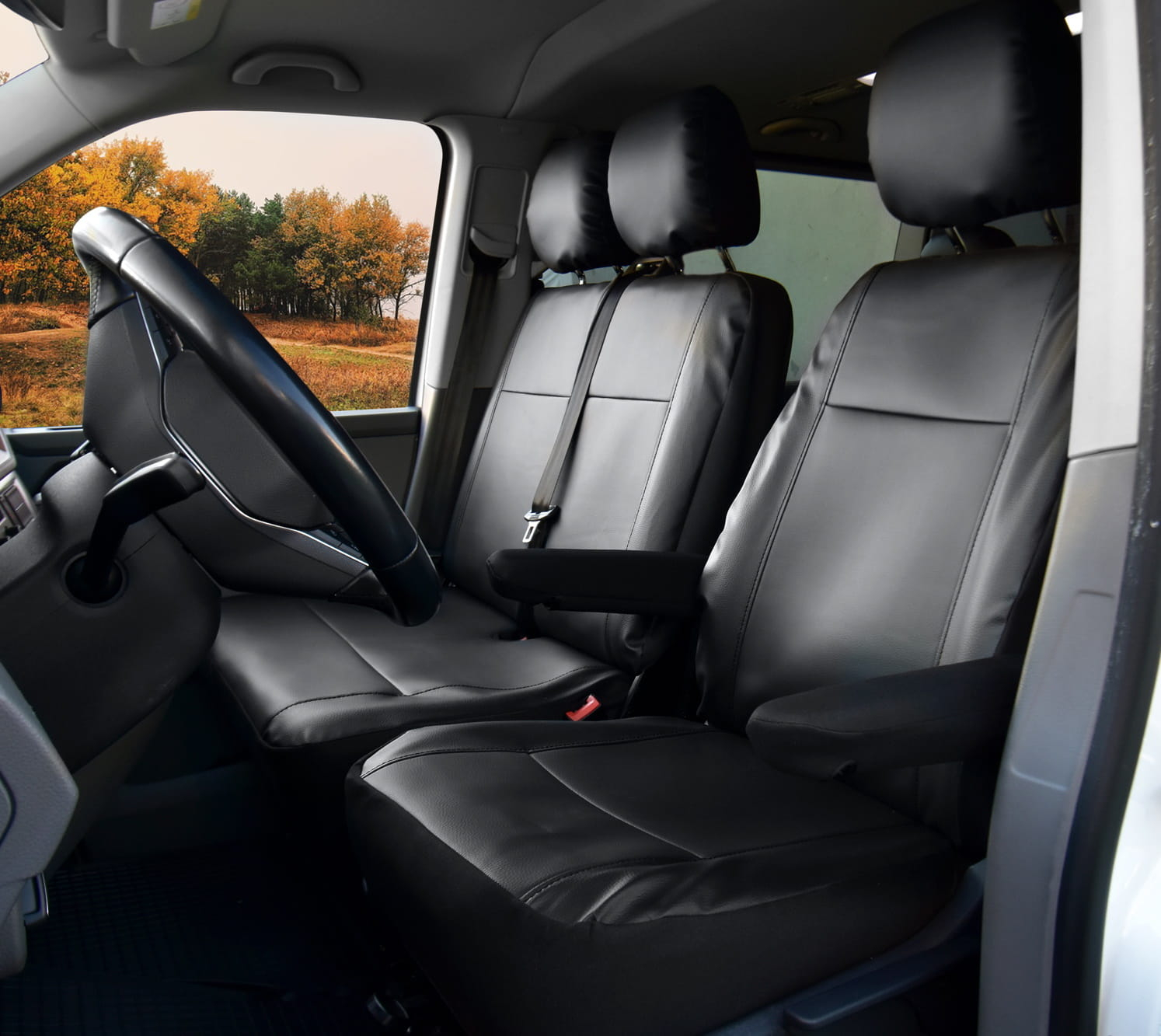 VW T5 Transporter/Caravelle/Multivan (from 2003) Dedicated covers by MEISTER (black eco-leather)