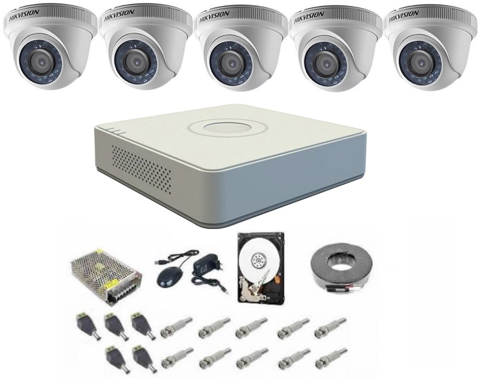 Sistema de vigilancia completo 5 cámaras interiores Hikvision DOM Turbo HD 1080P