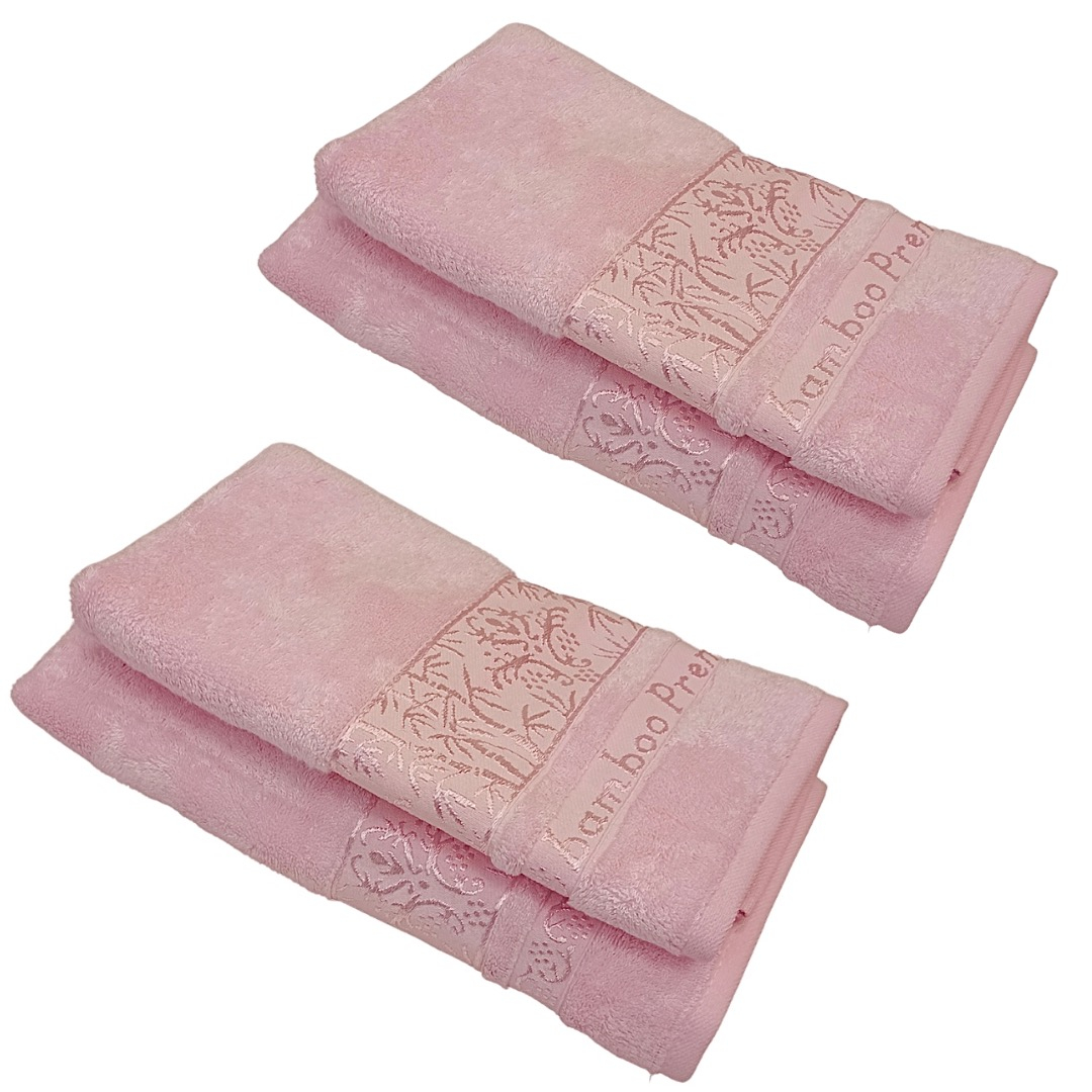 Conjunto de 4 toalhas de bambu rosa claro e toalhas de mão TiaHome
