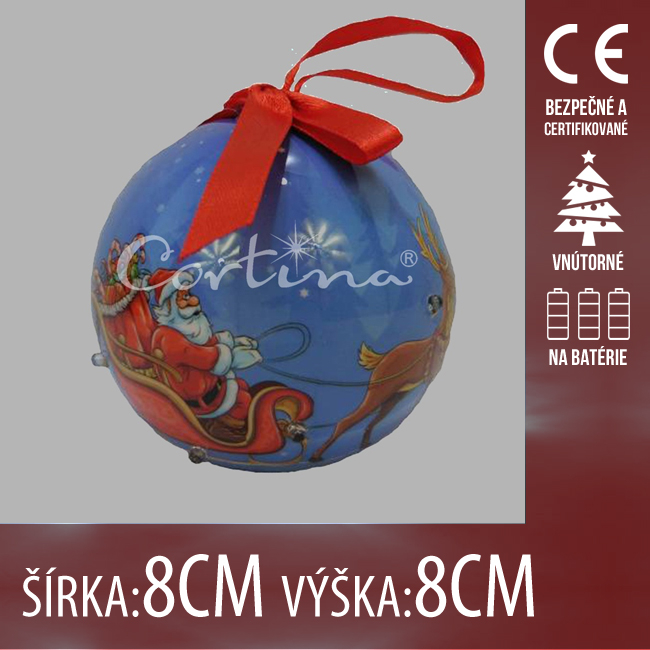 Vianočná LED svetelná ozdoba vnútorná - na batérie - vianočná guľa Santa Claus - 8x8CM - Červená