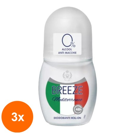 Set 3 x Deodorant Antiperspirant Roll-On Breeze, Mediterraneo, 50 ml...