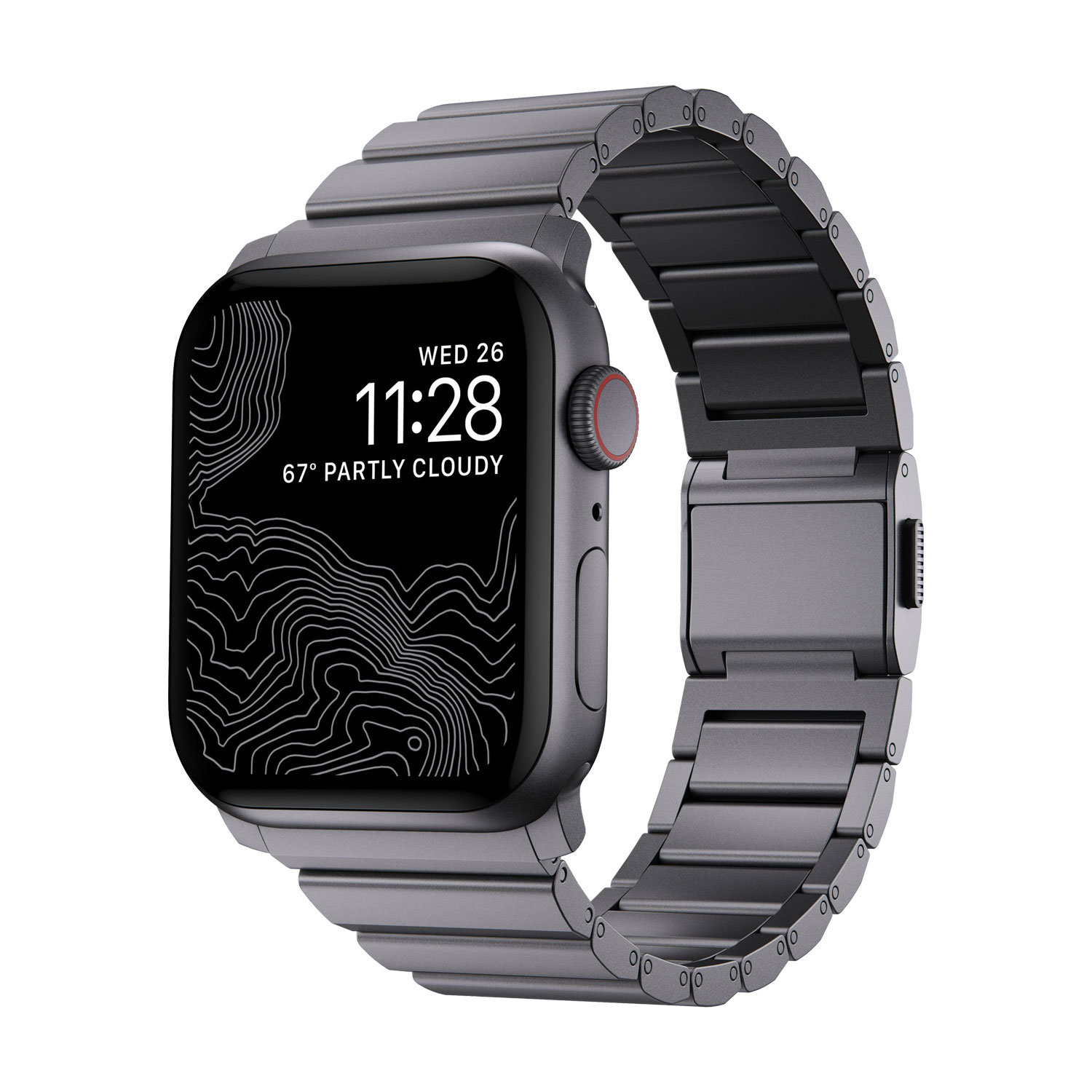 Nomad Space Grey Aluminum Metal Links Band - For Apple Watch Series 8 45mm
