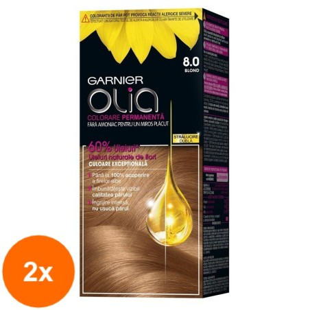 Set of 2 x Ammonia-Free Permanent Hair Color Garnier Olia 8.0 Blonde, 112 ml...