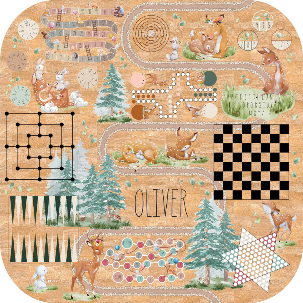 Kids' cork rug - Forest animals and board games for children