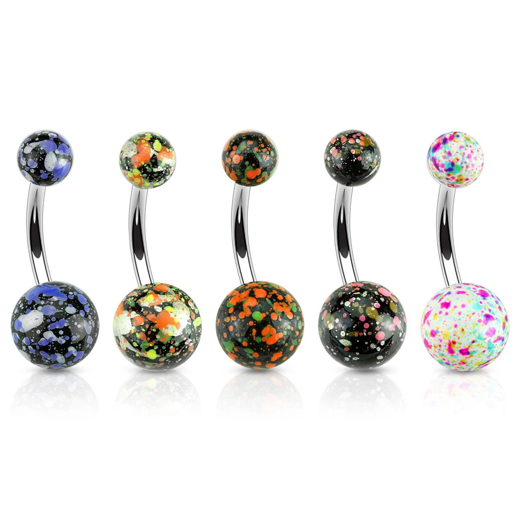 316L Steel Belly Button Piercing - Sprayed Balls in Various Colors - Color: Green