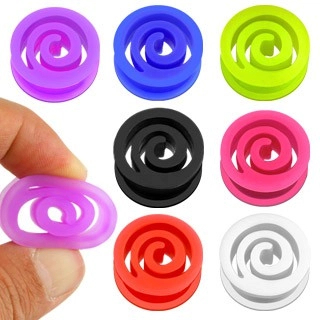 Stecker für Steckdose - Spirale aus flexiblem Material, verschiedene Farben - Dicke: 6,5 mm, Piercing-Farbe: Schwarz