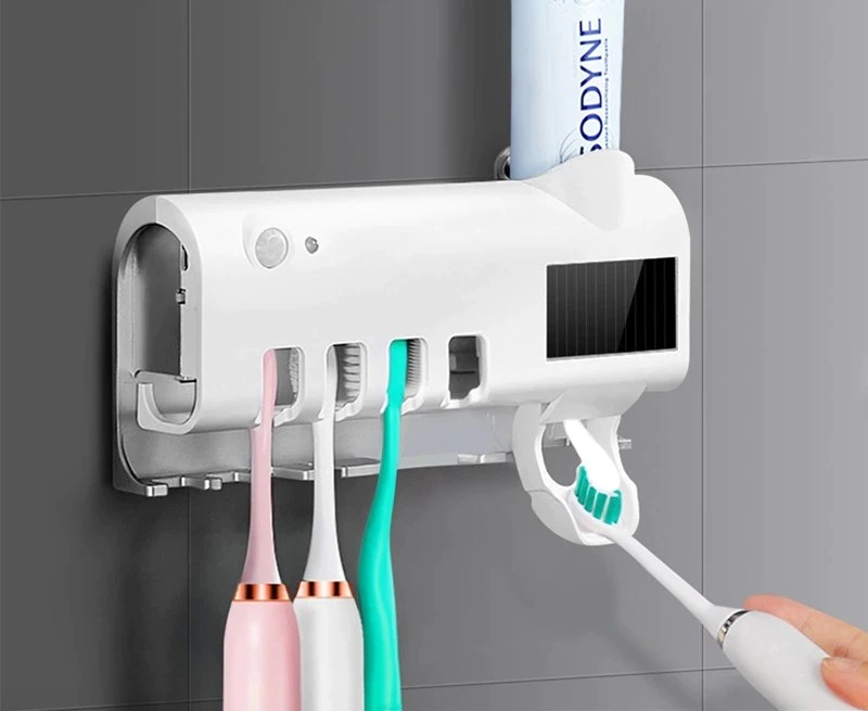 Soporte para cepillos de dientes Technet con dispensador de pasta de dientes y esterilizador UV