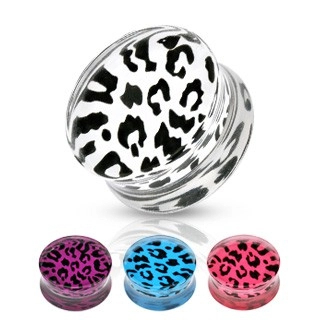 Sedlový plug z akrylu - leopardí vzor, různé barvy a velikosti - Tloušťka : 12 mm, Barva: Bílá