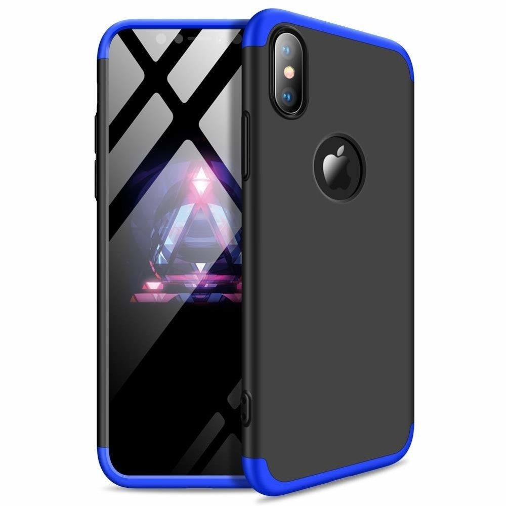 Obojstranný kryt 360 Plné telo ochrana modro-čierna s dierou pre Apple logo - iPhone Xr